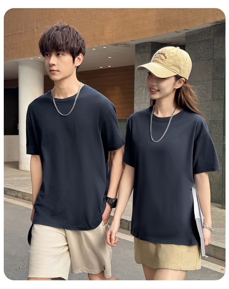 200g Drop Shoulder Loose Solid Color Round Neck Short Sleeve W14-C4