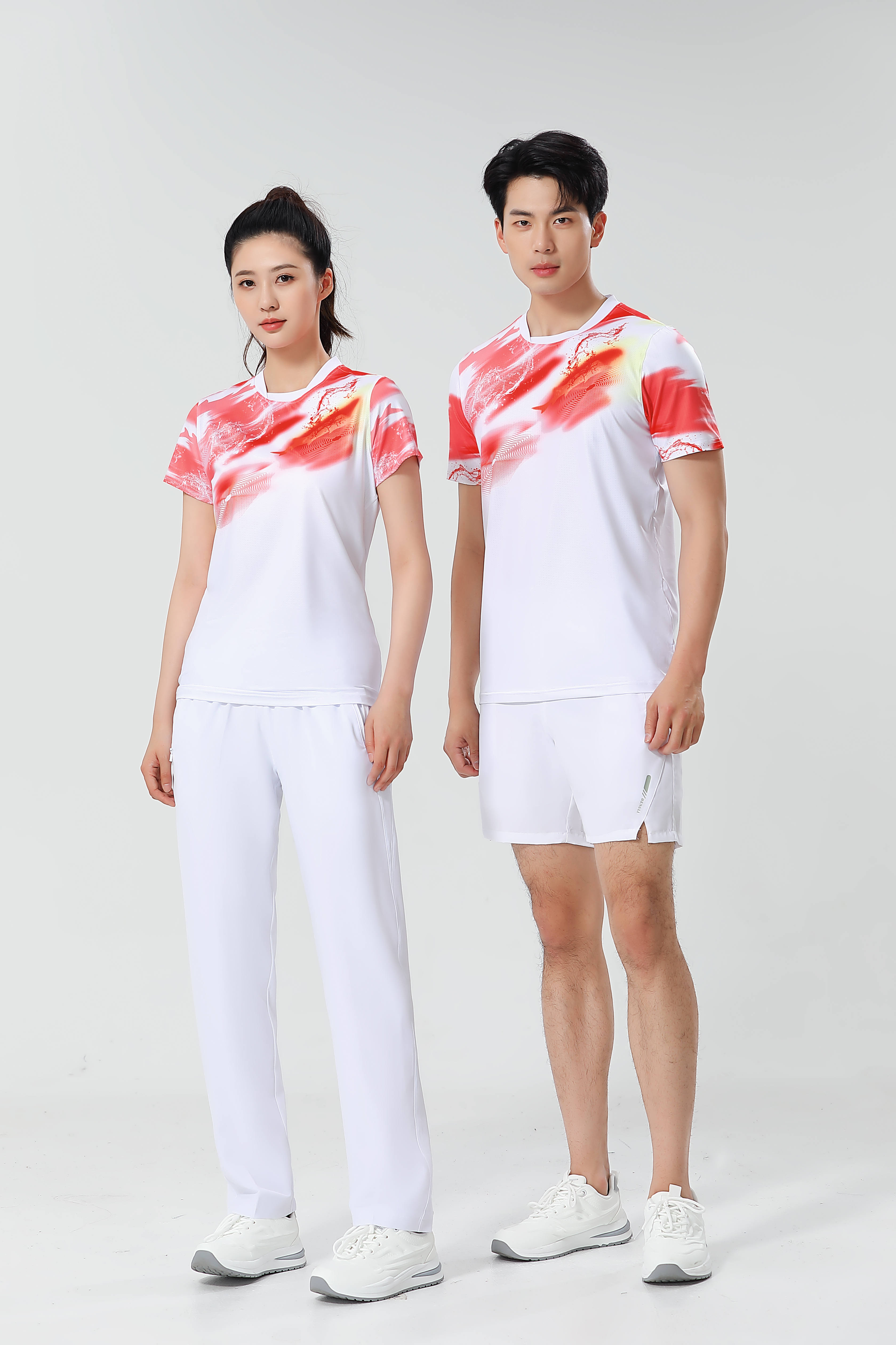 Moisture wicking quick-drying high-elastic fabric printed round neck short sleeves 110-1846