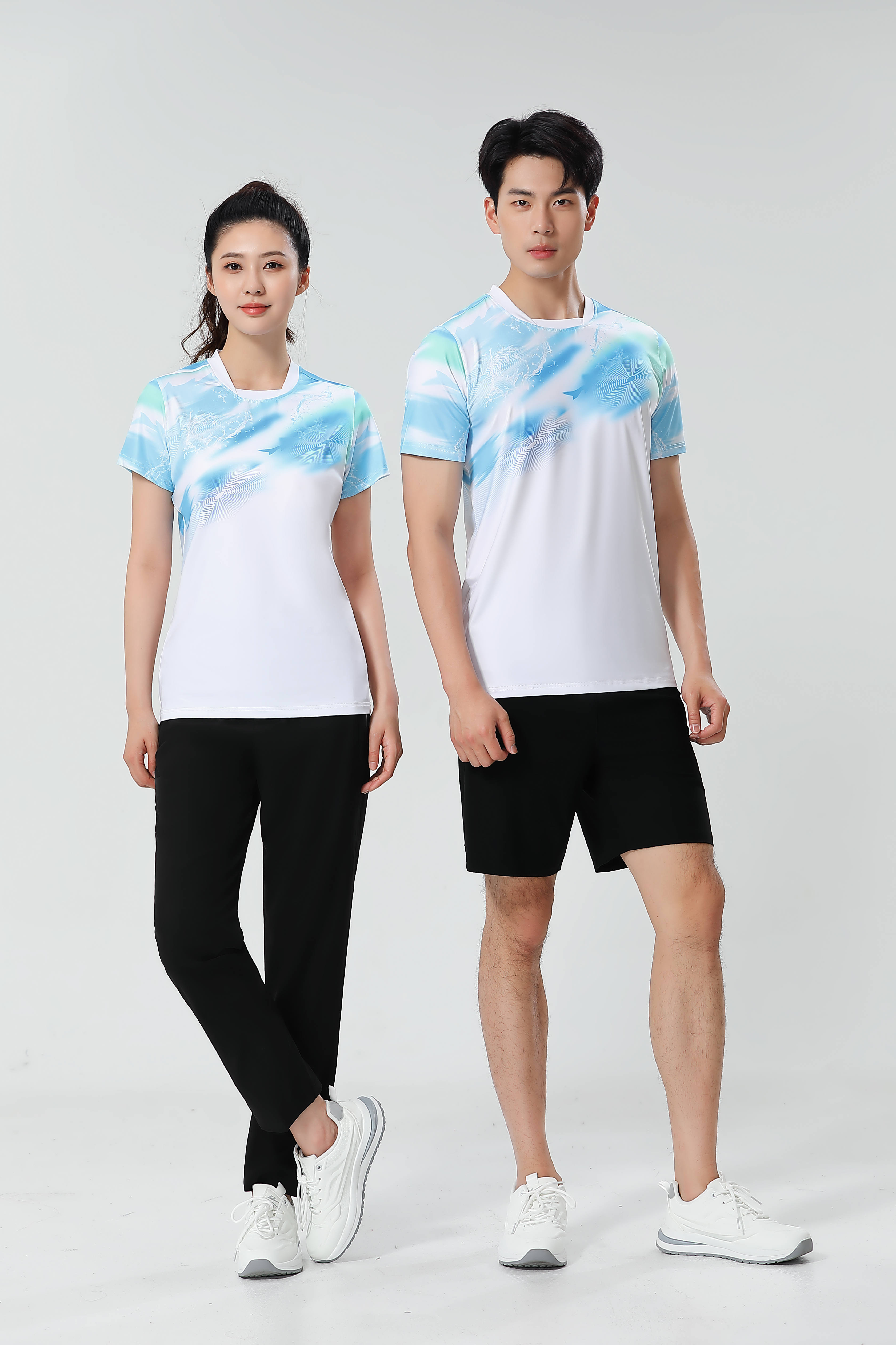 Moisture wicking quick-drying high-elastic fabric printed round neck short sleeves 110-1846