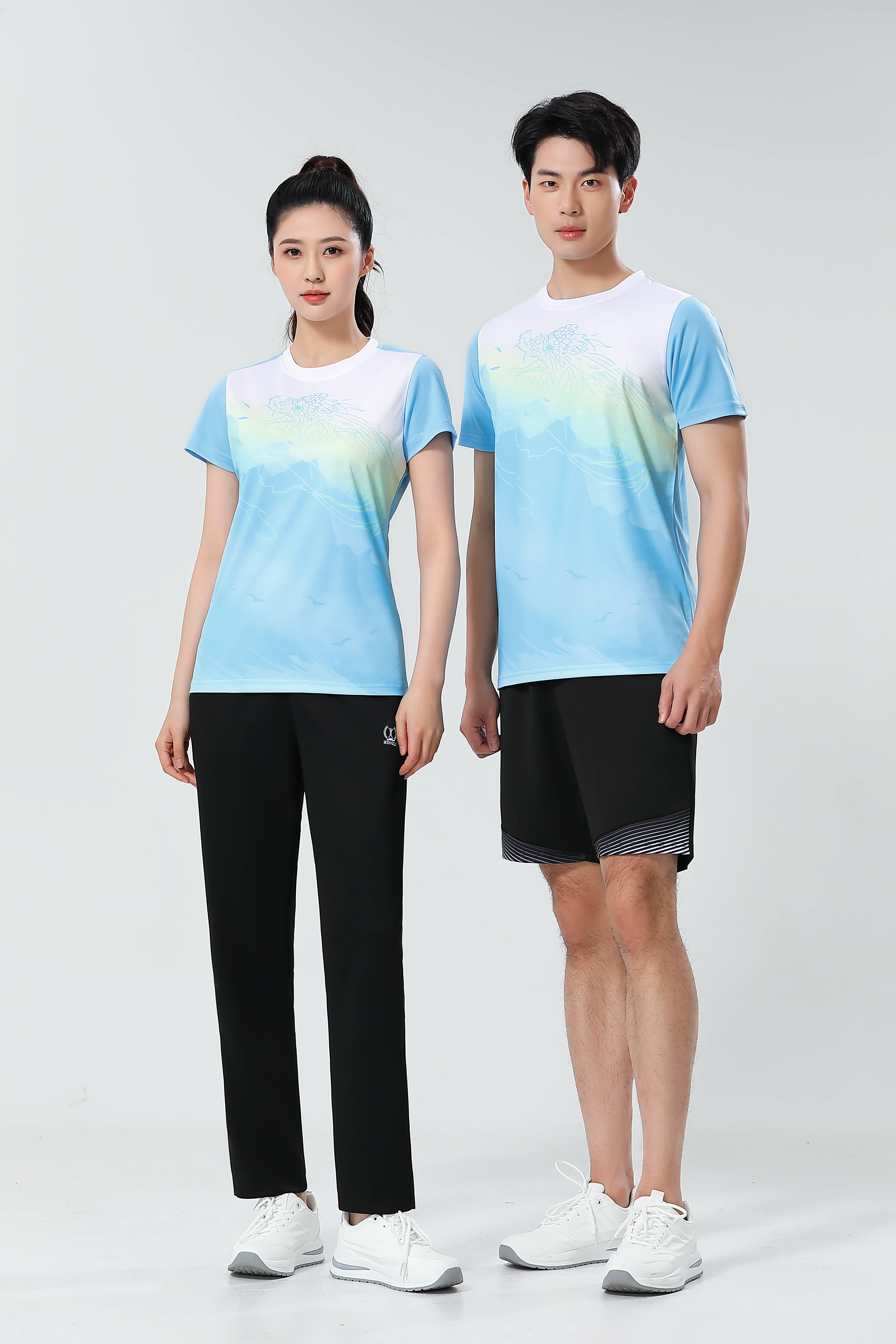 Gradient Printing Pearl Quick Dry Round Neck Short Sleeve 110-1856