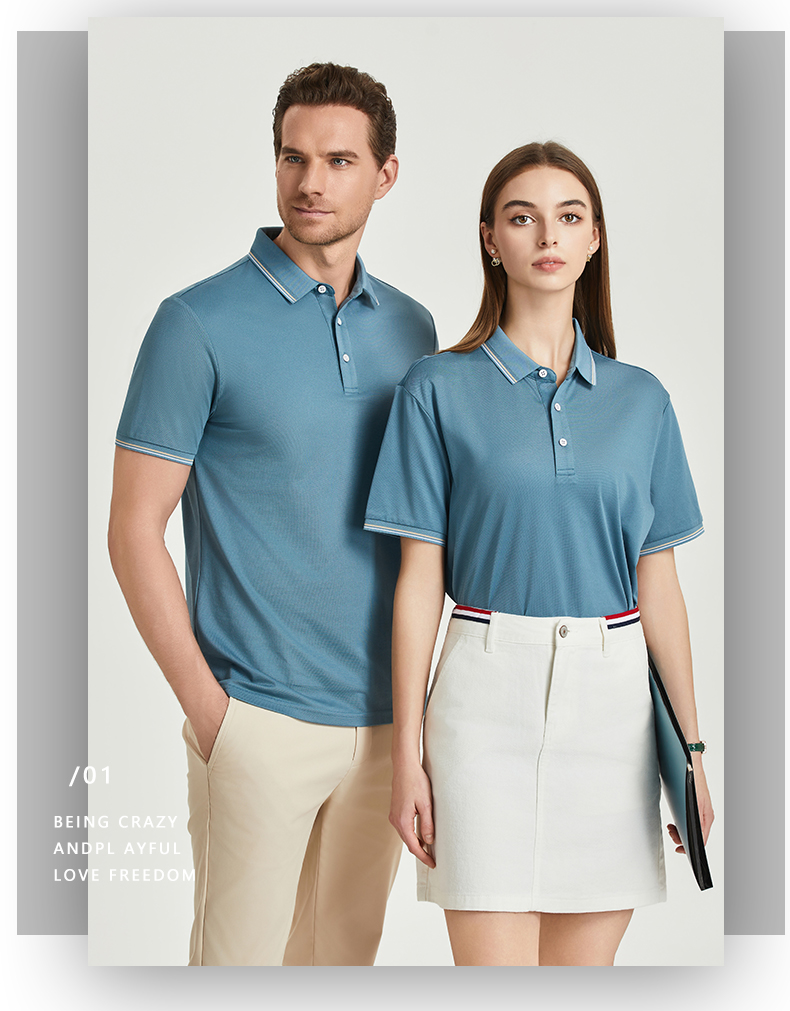 Breathable moisture-wicking mercerized pearl short-sleeved lapel polo shirt GJ61-W2822001