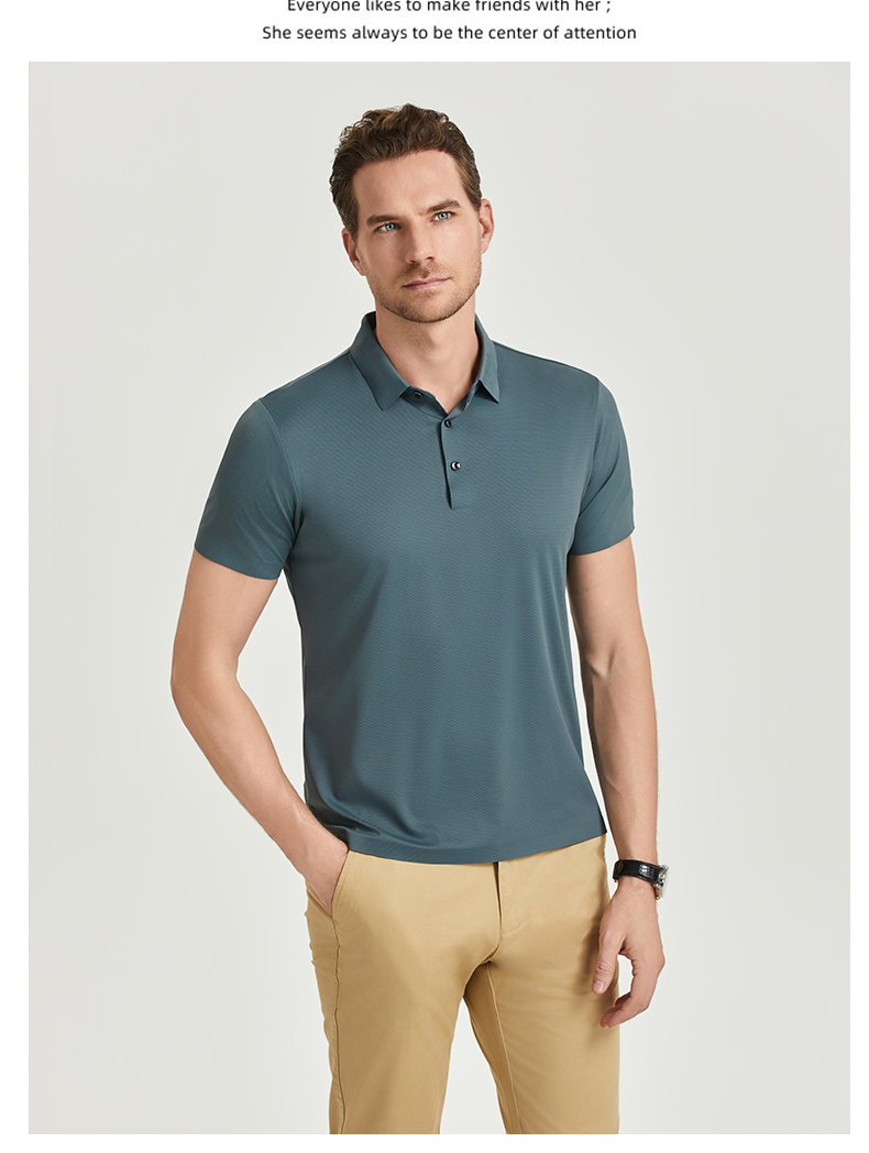 Comfortable breathable seamless nylon-spandex short-sleeved lapel polo shirt GJ61-W2822010