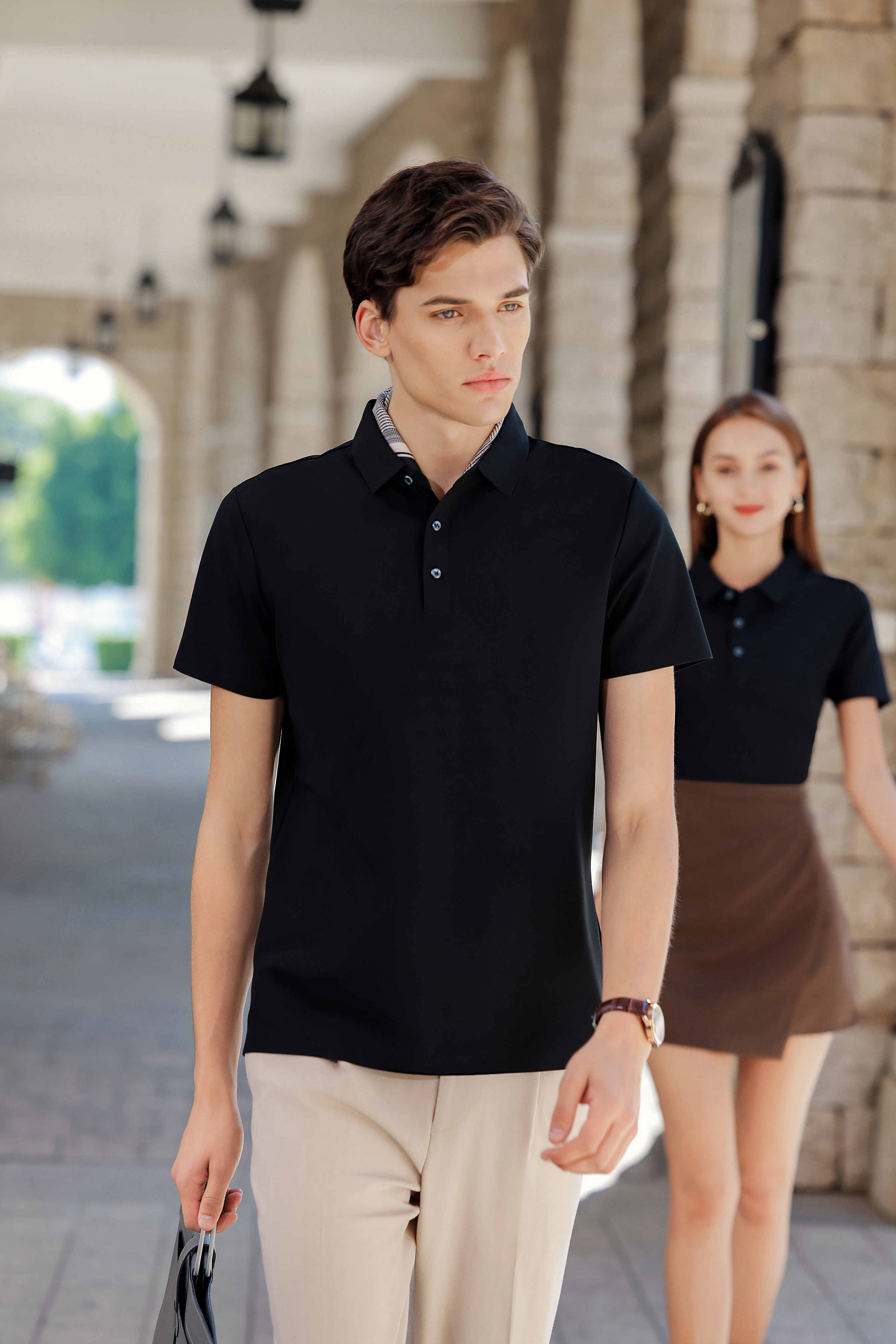 190g waffle 5A antibacterial cool solid color seamless polo shirt C07-3601