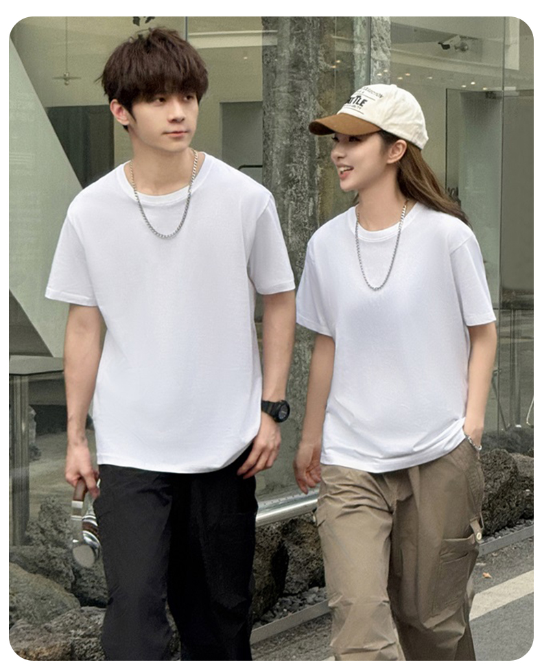 200g Drop Shoulder Loose Solid Color Round Neck Short Sleeve W14-C4