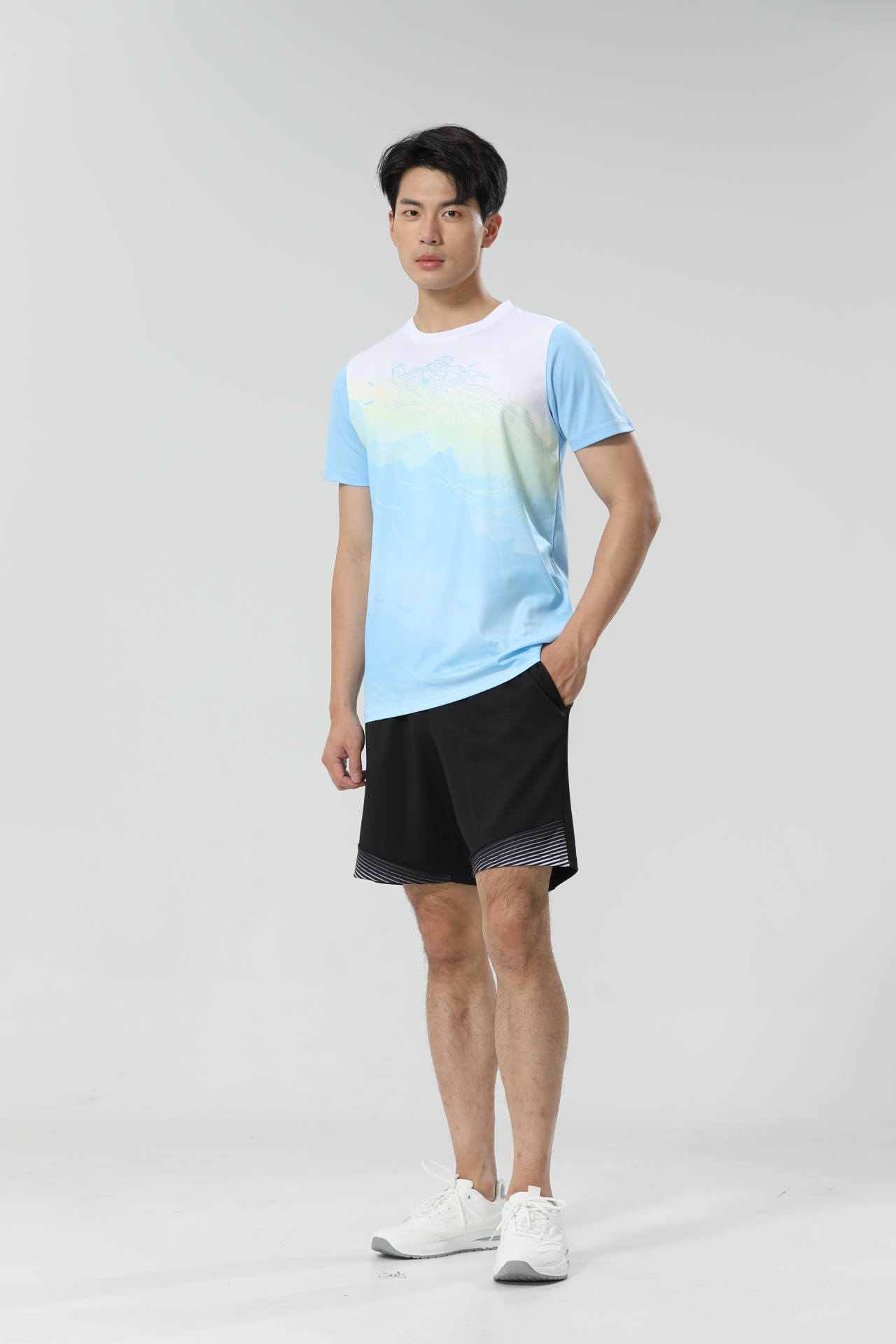 Gradient Printing Pearl Quick Dry Round Neck Short Sleeve 110-1856