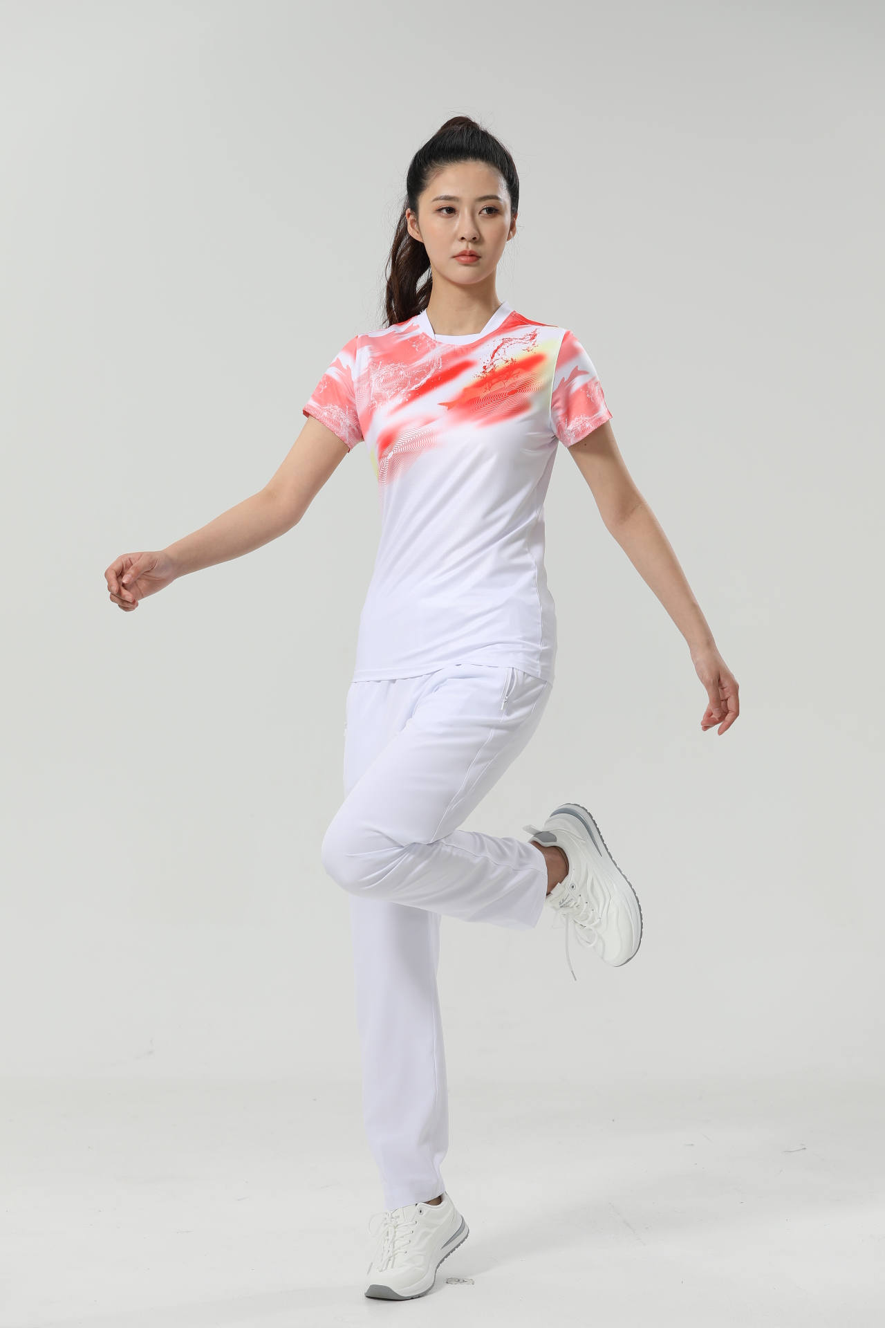 Moisture wicking quick-drying high-elastic fabric printed round neck short sleeves 110-1846