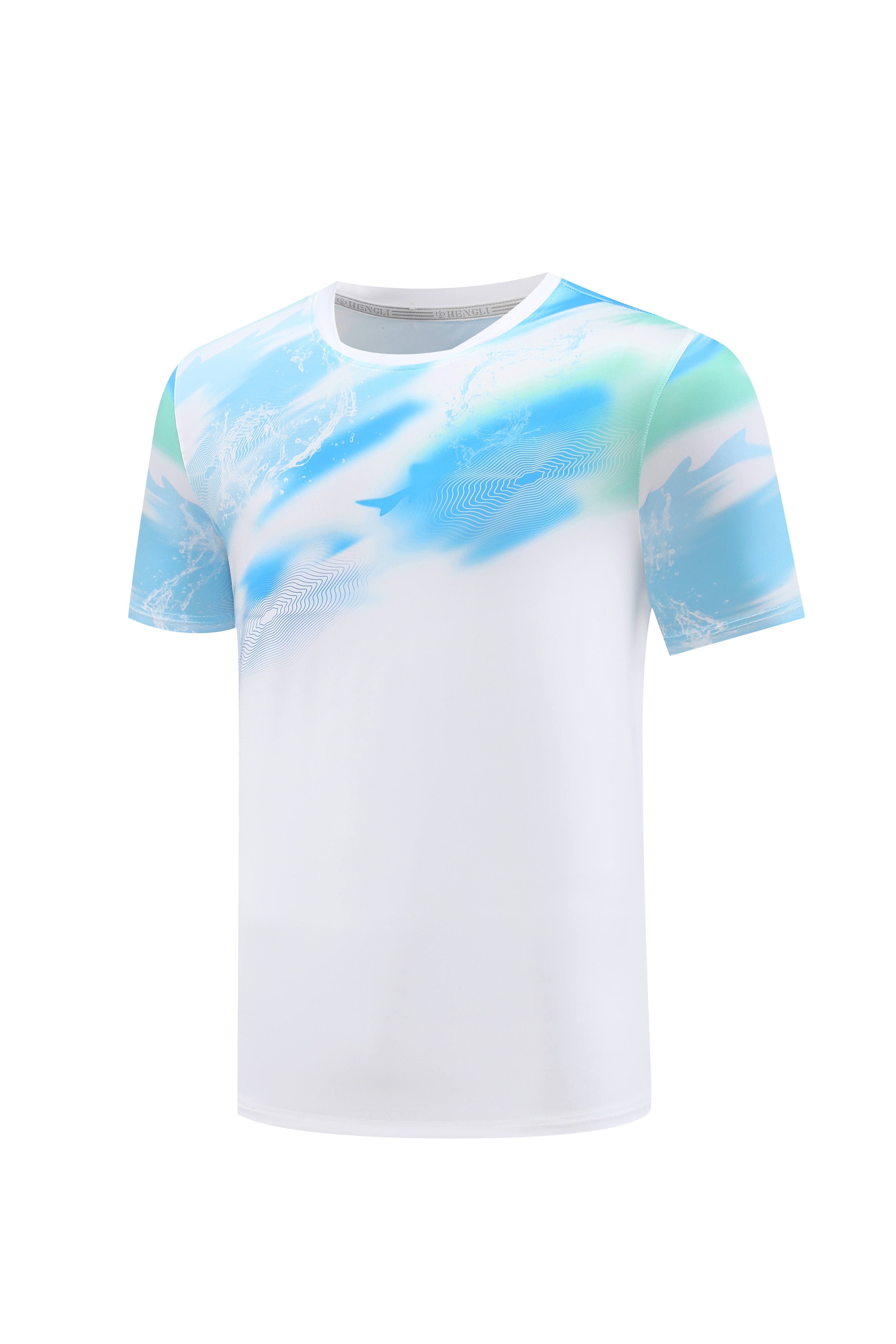 Moisture wicking quick-drying high-elastic fabric printed round neck short sleeves 110-1846