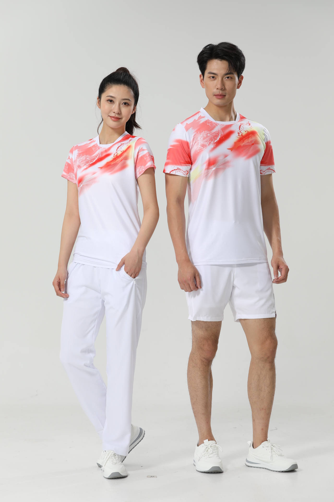 Moisture wicking quick-drying high-elastic fabric printed round neck short sleeves 110-1846