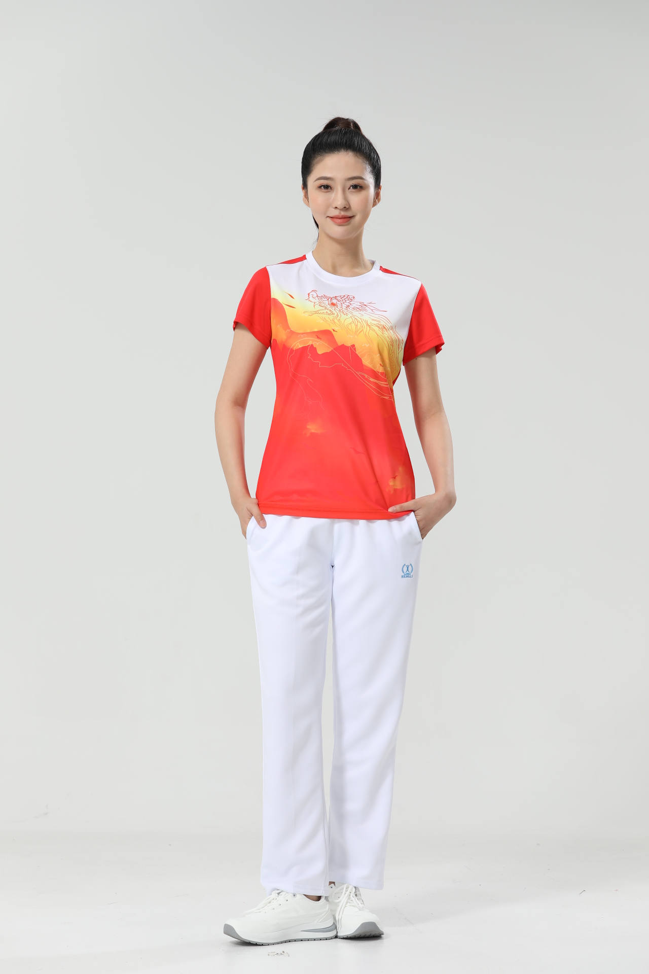 Gradient Printing Pearl Quick Dry Round Neck Short Sleeve 110-1856