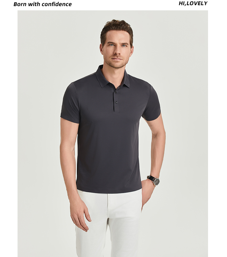 Comfortable breathable seamless nylon-spandex short-sleeved lapel polo shirt GJ61-W2822010