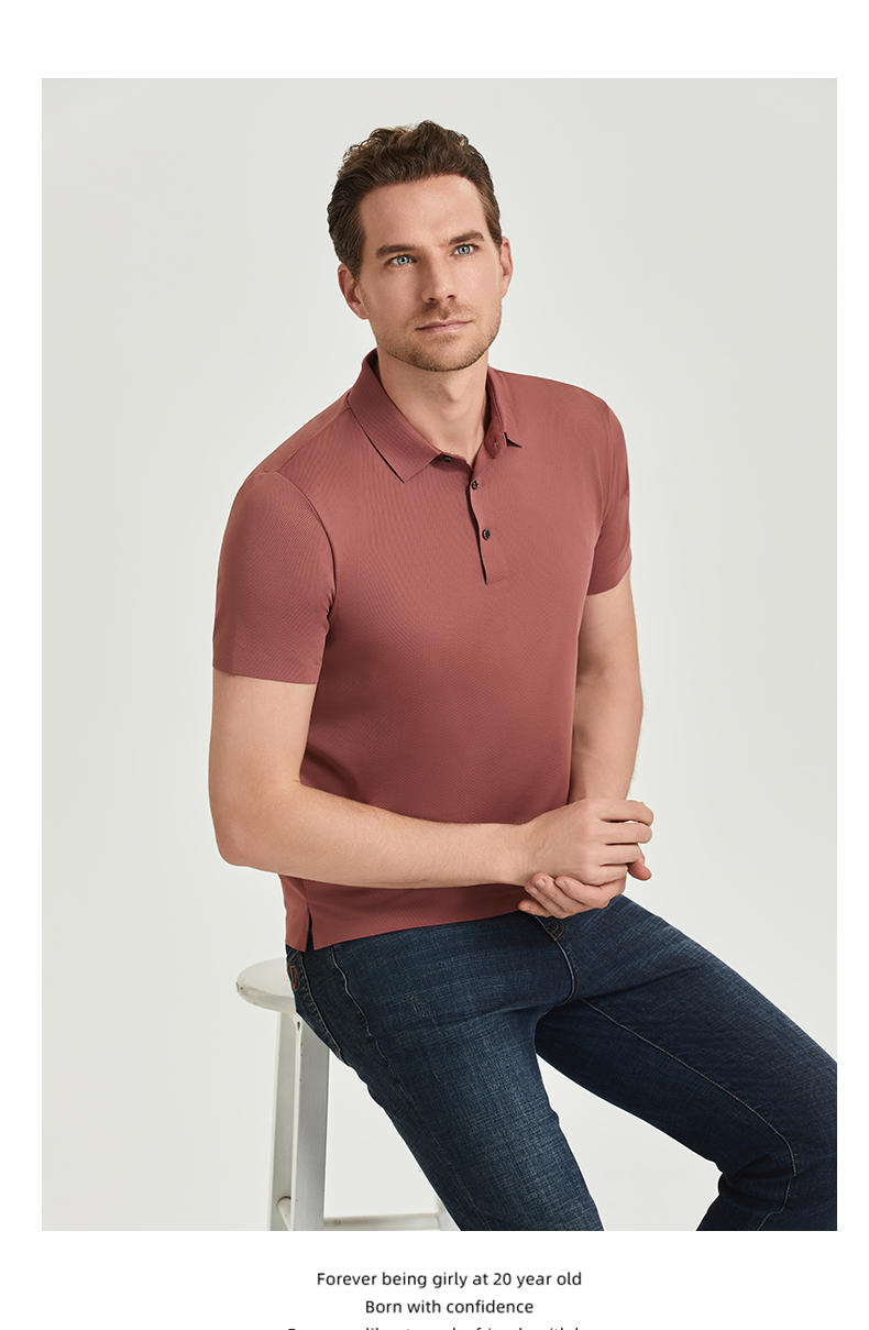 Comfortable breathable seamless nylon-spandex short-sleeved lapel polo shirt GJ61-W2822010