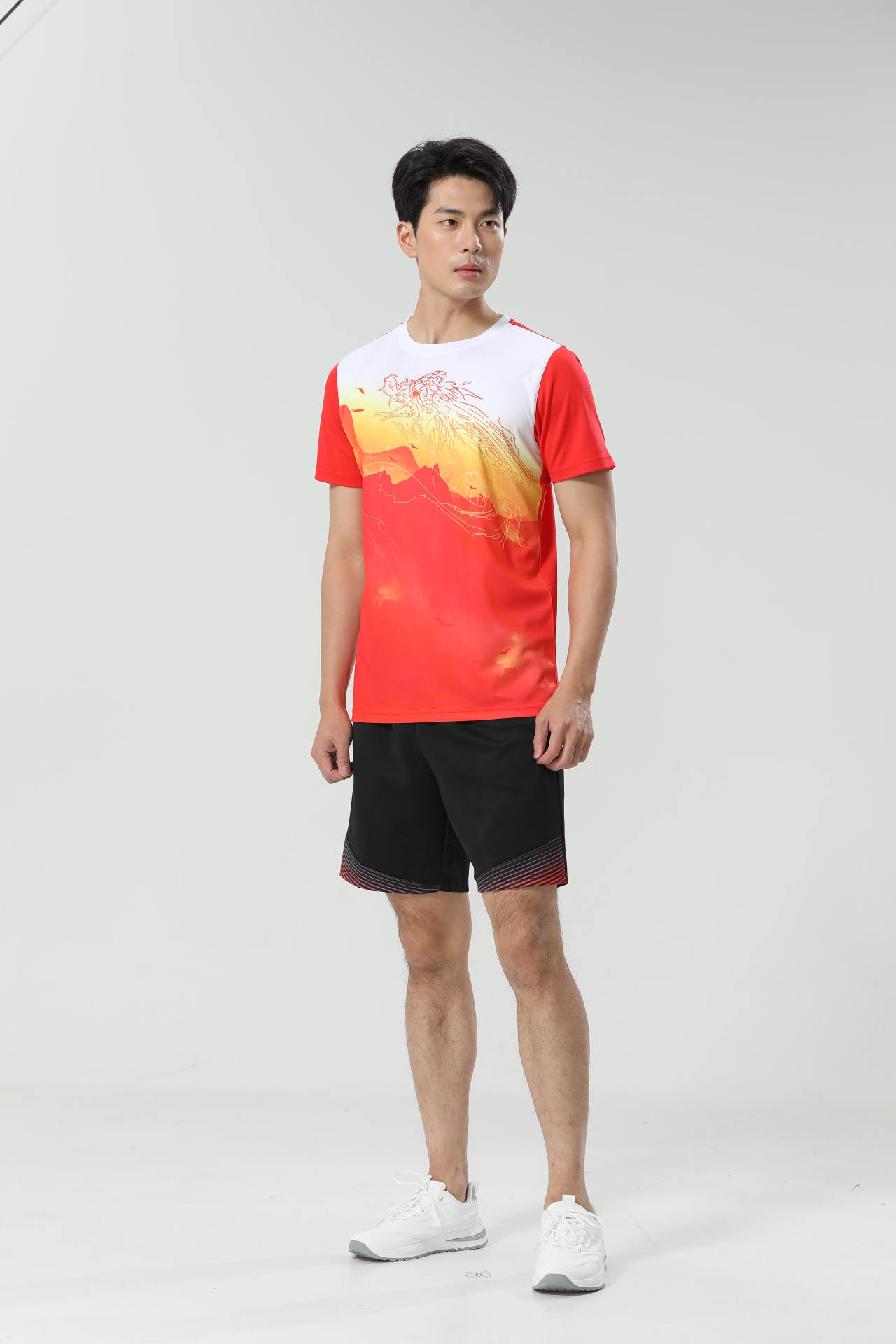 Gradient Printing Pearl Quick Dry Round Neck Short Sleeve 110-1856