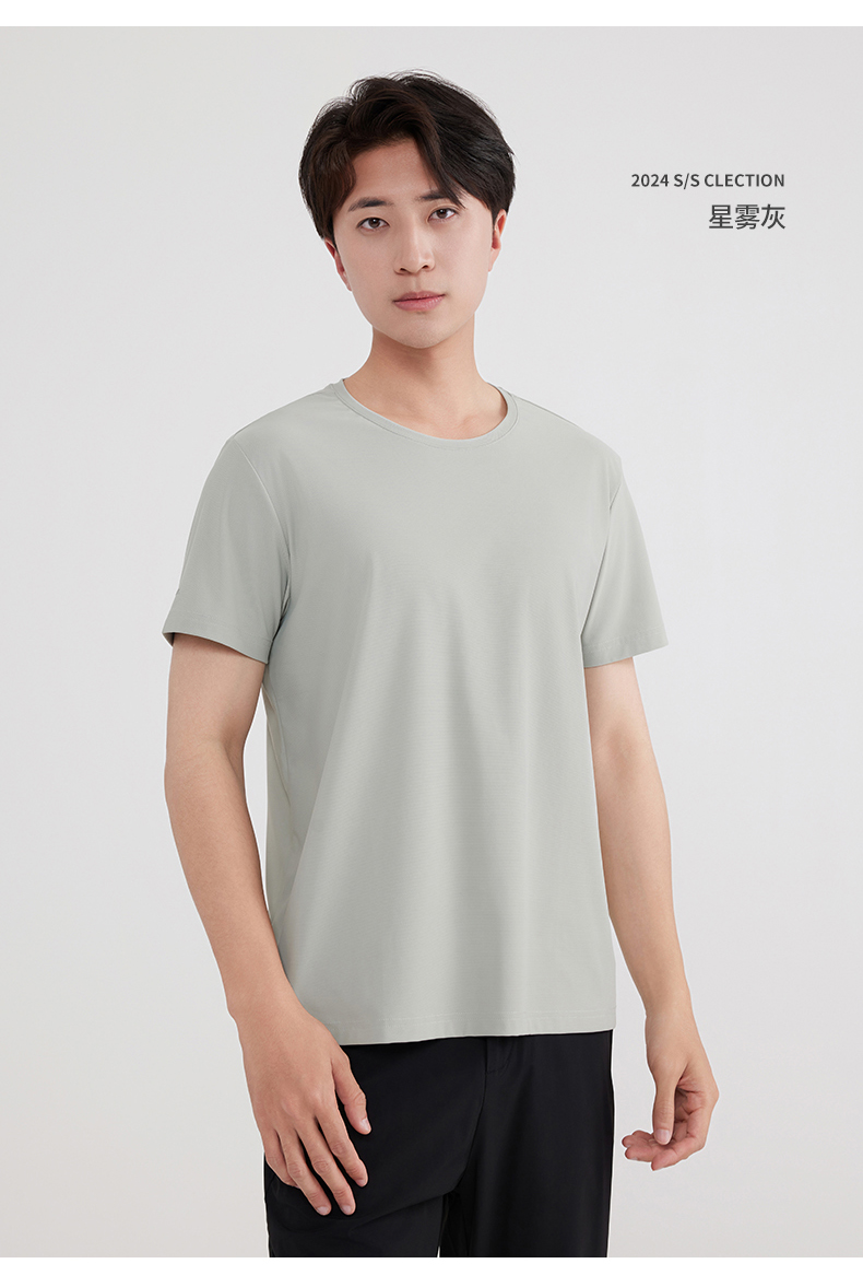 Couple round neck nylon-spandex ice silk T-shirt KC2-250511