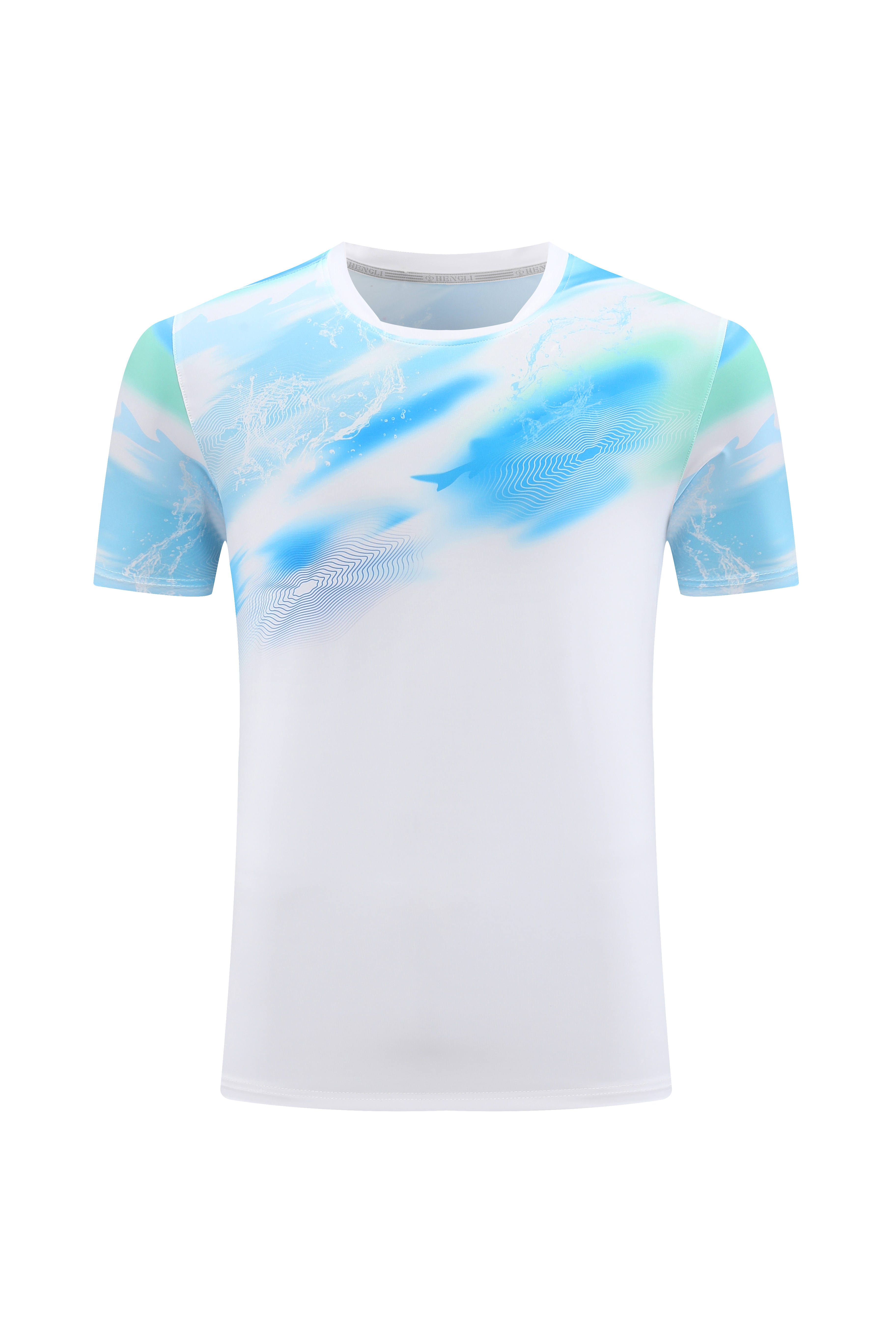 Moisture wicking quick-drying high-elastic fabric printed round neck short sleeves 110-1846