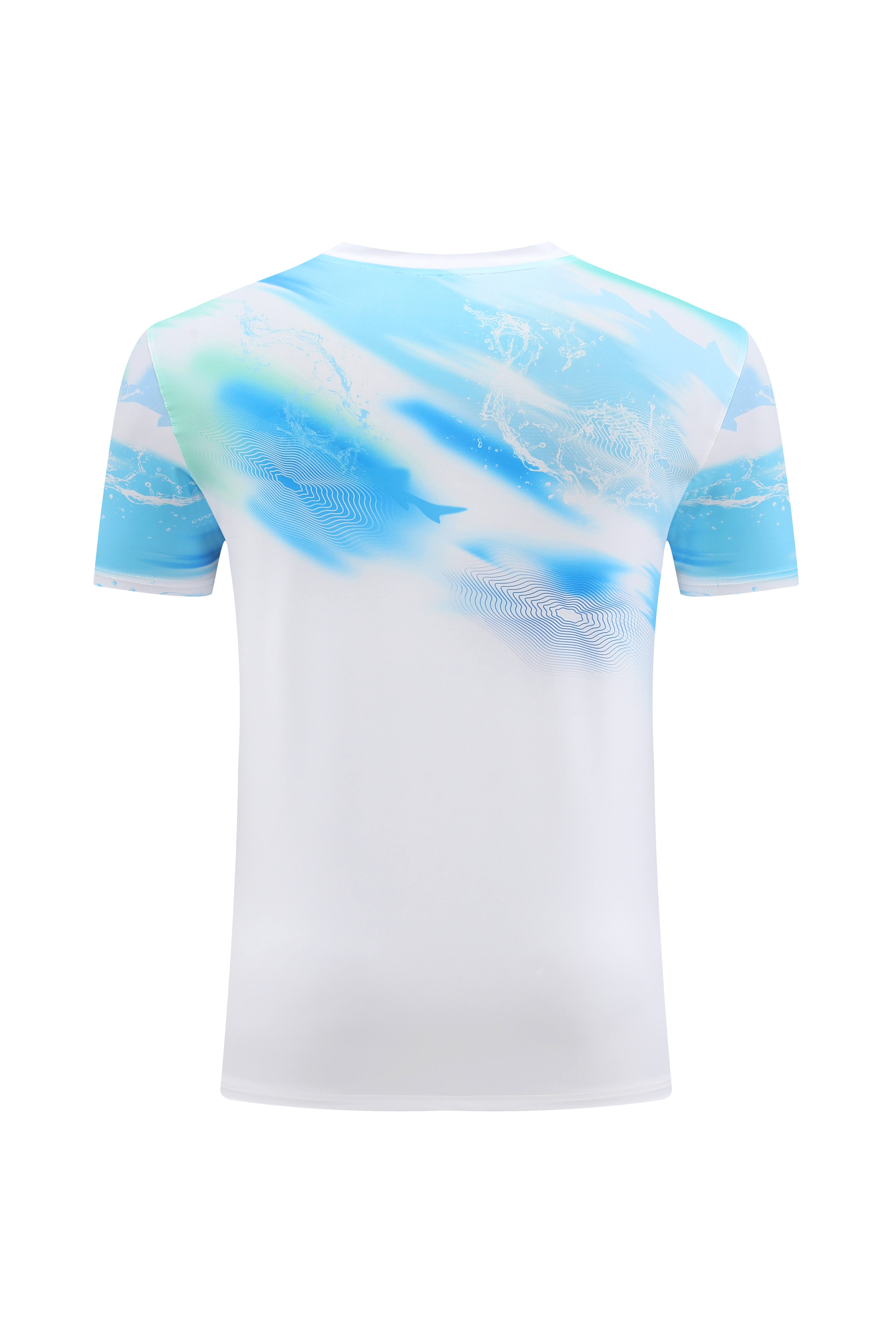 Moisture wicking quick-drying high-elastic fabric printed round neck short sleeves 110-1846