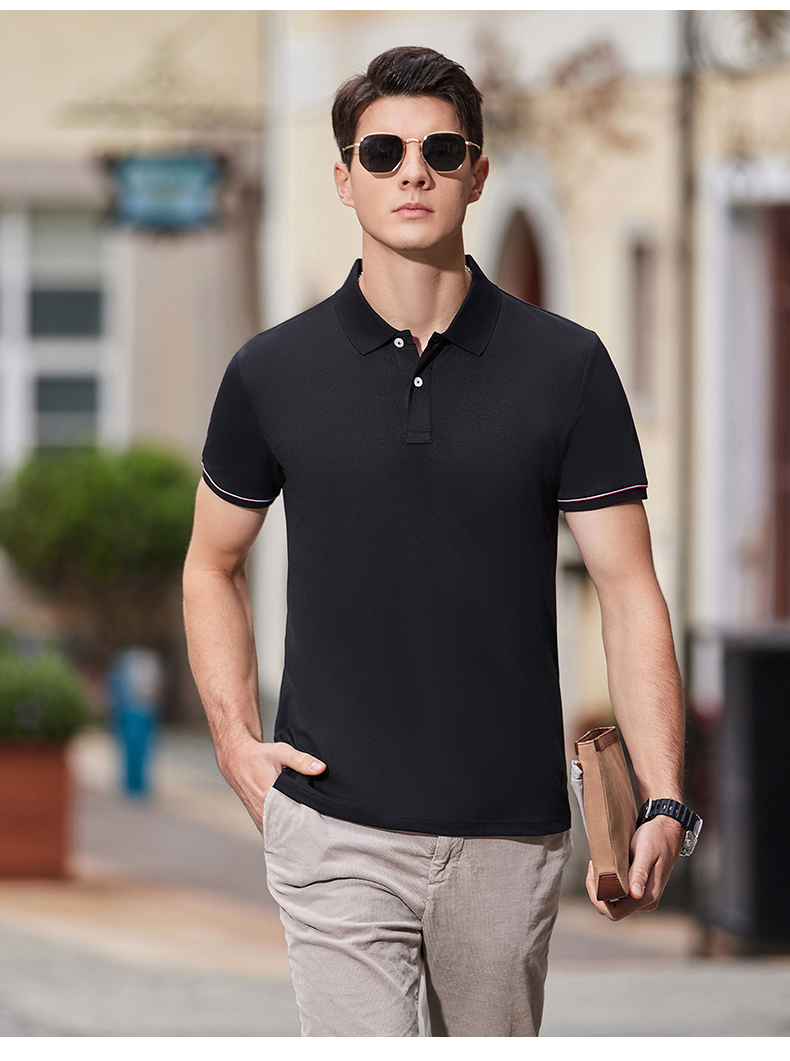 195g hexagonal mercerized antibacterial beads lapel short-sleeved polo shirt 72-2385