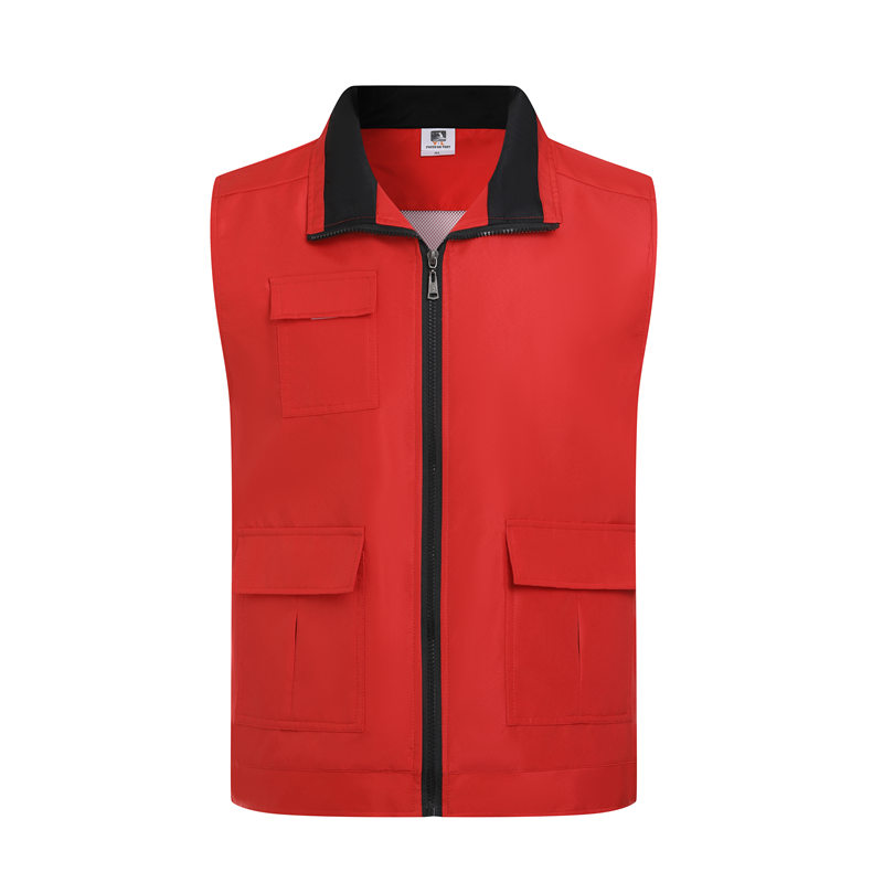 Composite multi-pocket zipper solid color vest GJ68-040