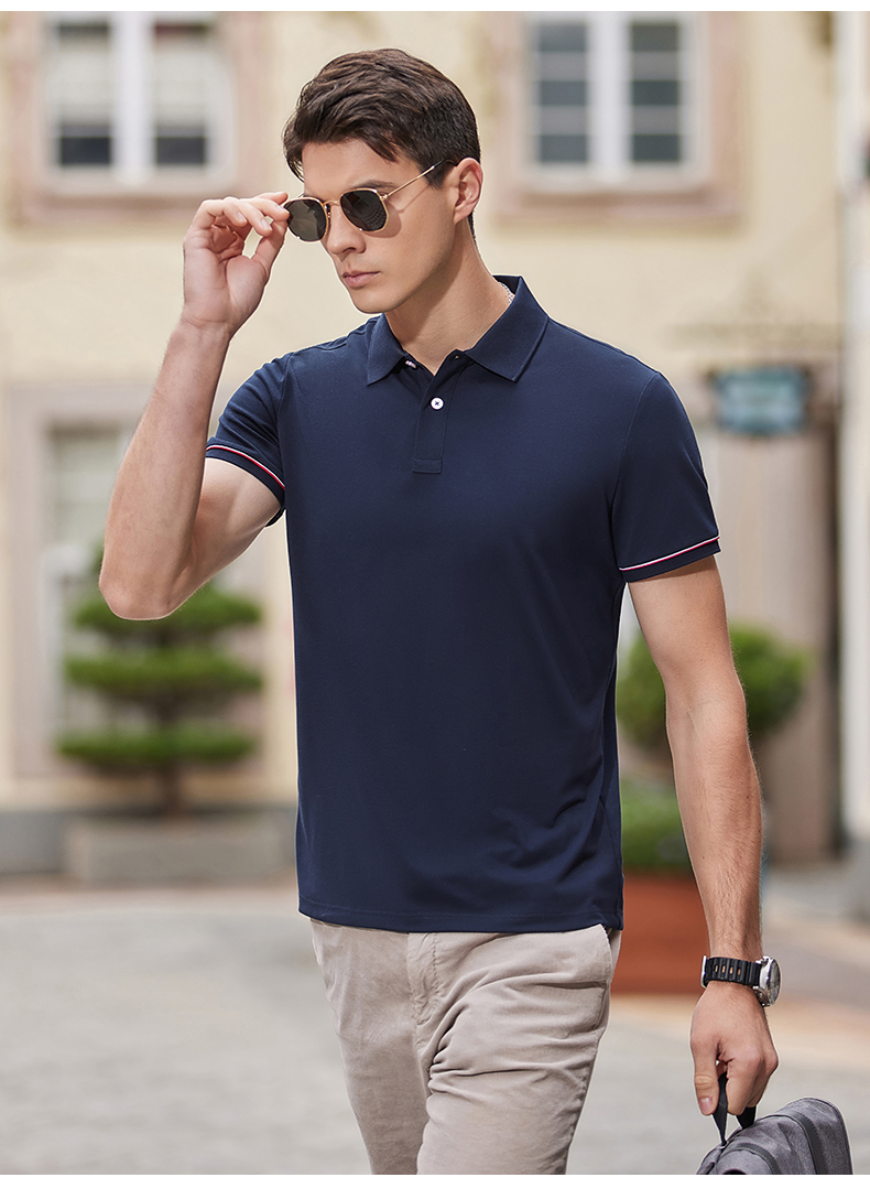 195g hexagonal mercerized antibacterial beads lapel short-sleeved polo shirt 72-2385