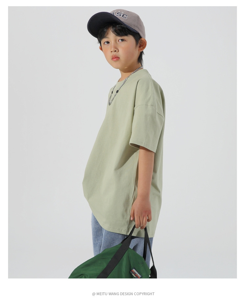 240g children heavyweight threaded silhouette loose drop shoulder short-sleeved T-shirt W13-BT039