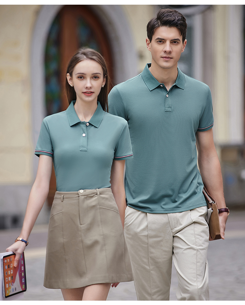 195g hexagonal mercerized antibacterial beads lapel short-sleeved polo shirt 72-2385