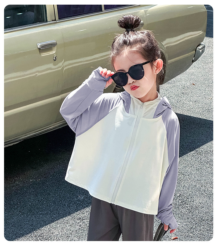 Children sun protection clothing with large brim, breathable and color matching, ice-feeling anti-mosquito skin clothing D31-W6058