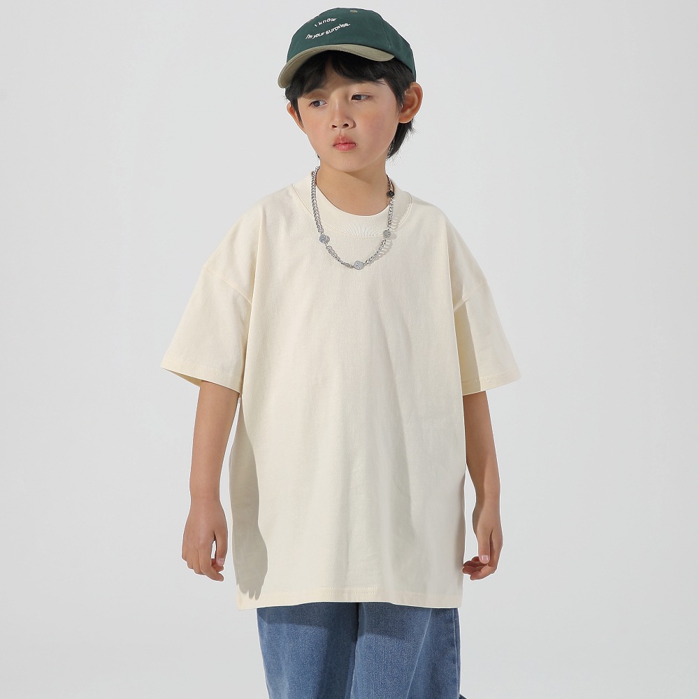 240g children heavyweight threaded silhouette loose drop shoulder short-sleeved T-shirt W13-BT039