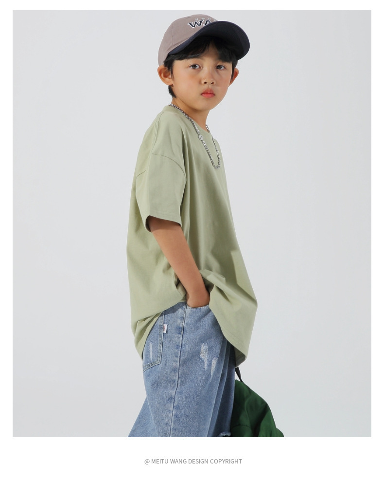 240g children heavyweight threaded silhouette loose drop shoulder short-sleeved T-shirt W13-BT039