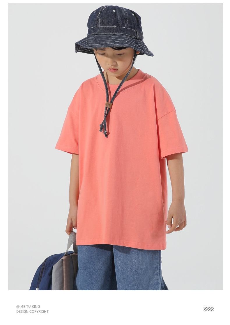 240g children heavyweight threaded silhouette loose drop shoulder short-sleeved T-shirt W13-BT039