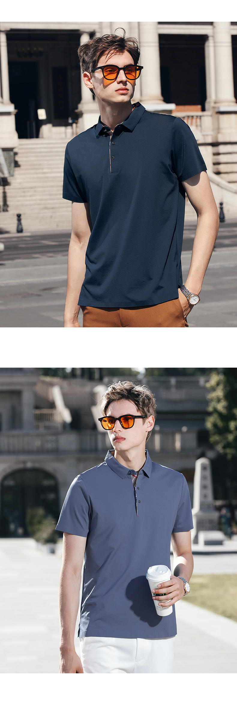 160g high-end nylon-spandex two-level collar short-sleeved POLO shirt Anltshdn general style GJ21-1002