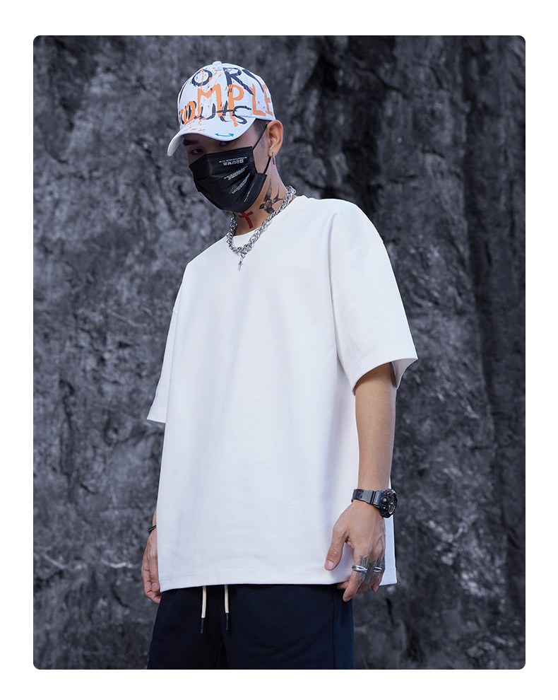 290g32 Japanese fashion brand drop shoulder loose short sleeve T-shirt D07-202202