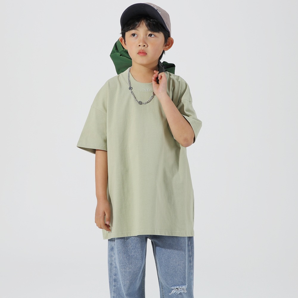 240g children heavyweight threaded silhouette loose drop shoulder short-sleeved T-shirt W13-BT039