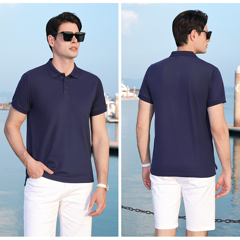 200g long-staple cotton hem split lapel short-sleeved POLO shirt YZ02-920 for adults