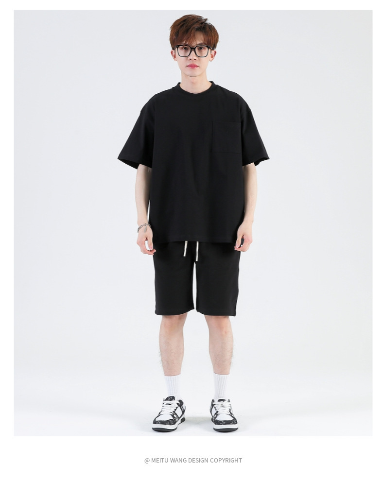 245g heavyweight street oversize trendy brand pocket round neck short-sleeved T-shirt W13-T037