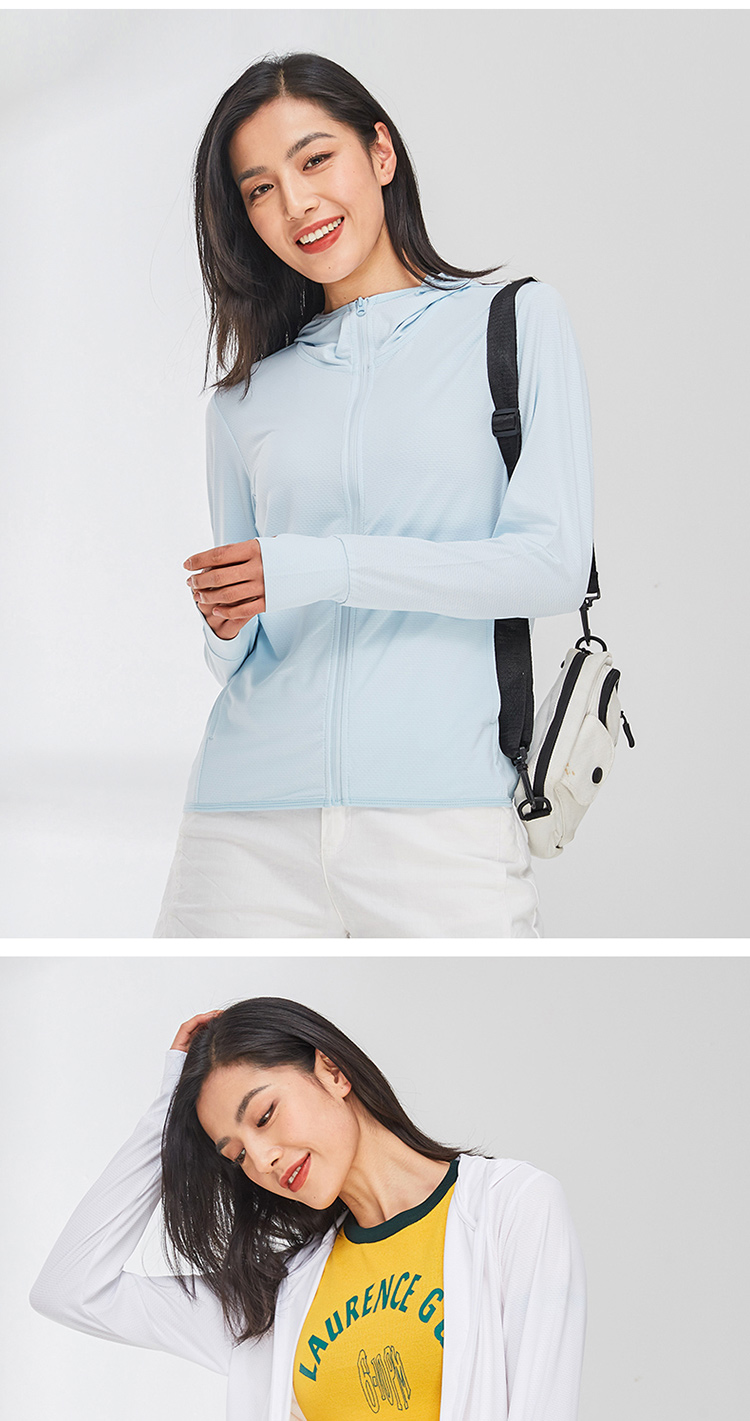 Solid color hooded zipper knitted sun protection shirt KL-2099 female