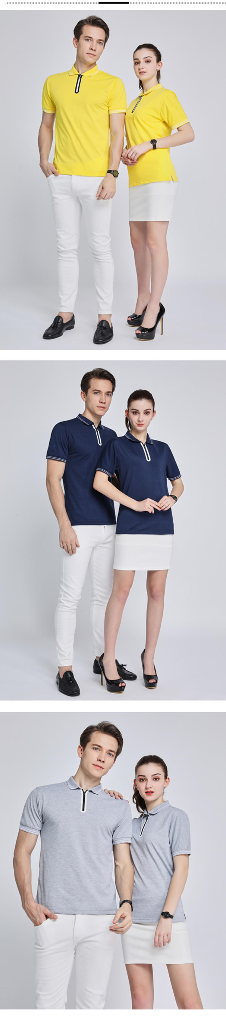 230g Cool Cotton Zipper Lapel Short Sleeve POLO Shirt for Men and Women GJ2-955