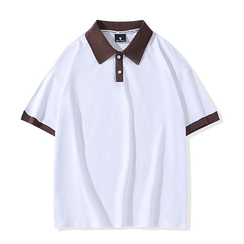 190g cotton contrast color drop shoulder lapel short sleeve POLO shirt universal style GT4-F05