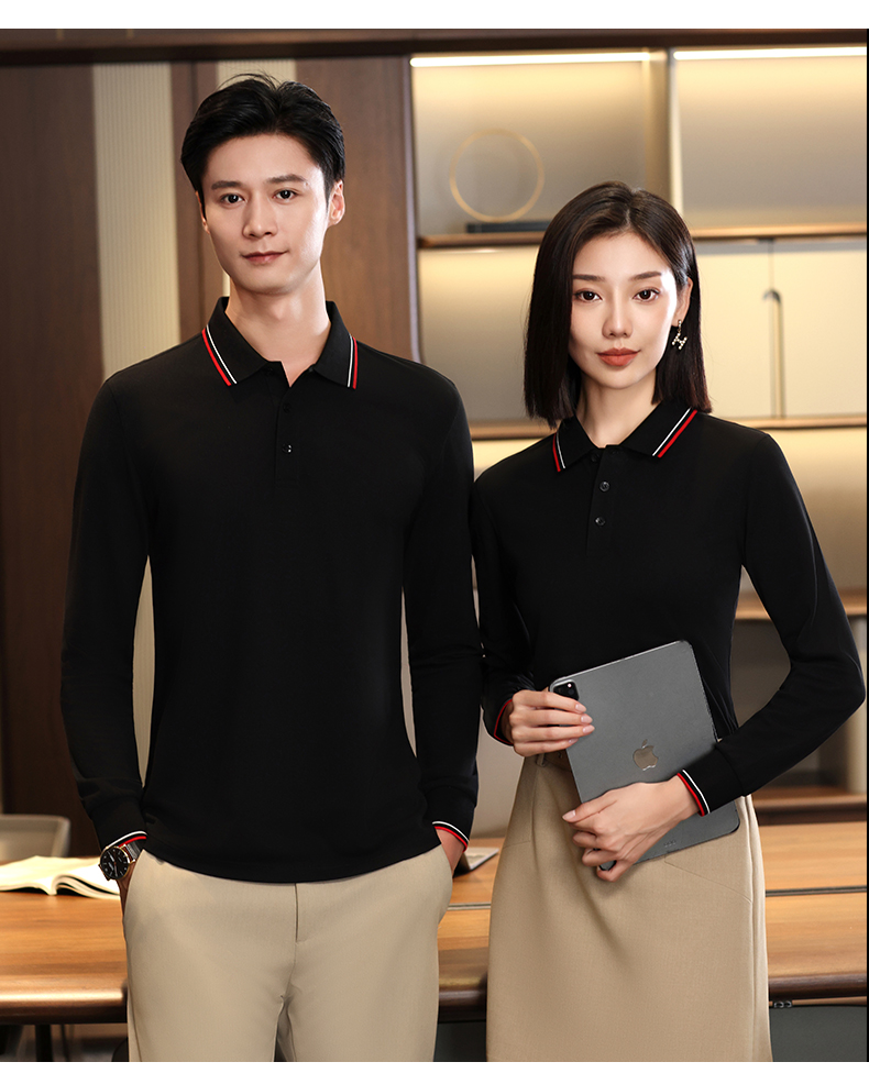 210g 40 count Pima cotton beaded lapel long sleeve POLO shirt GJ15-235