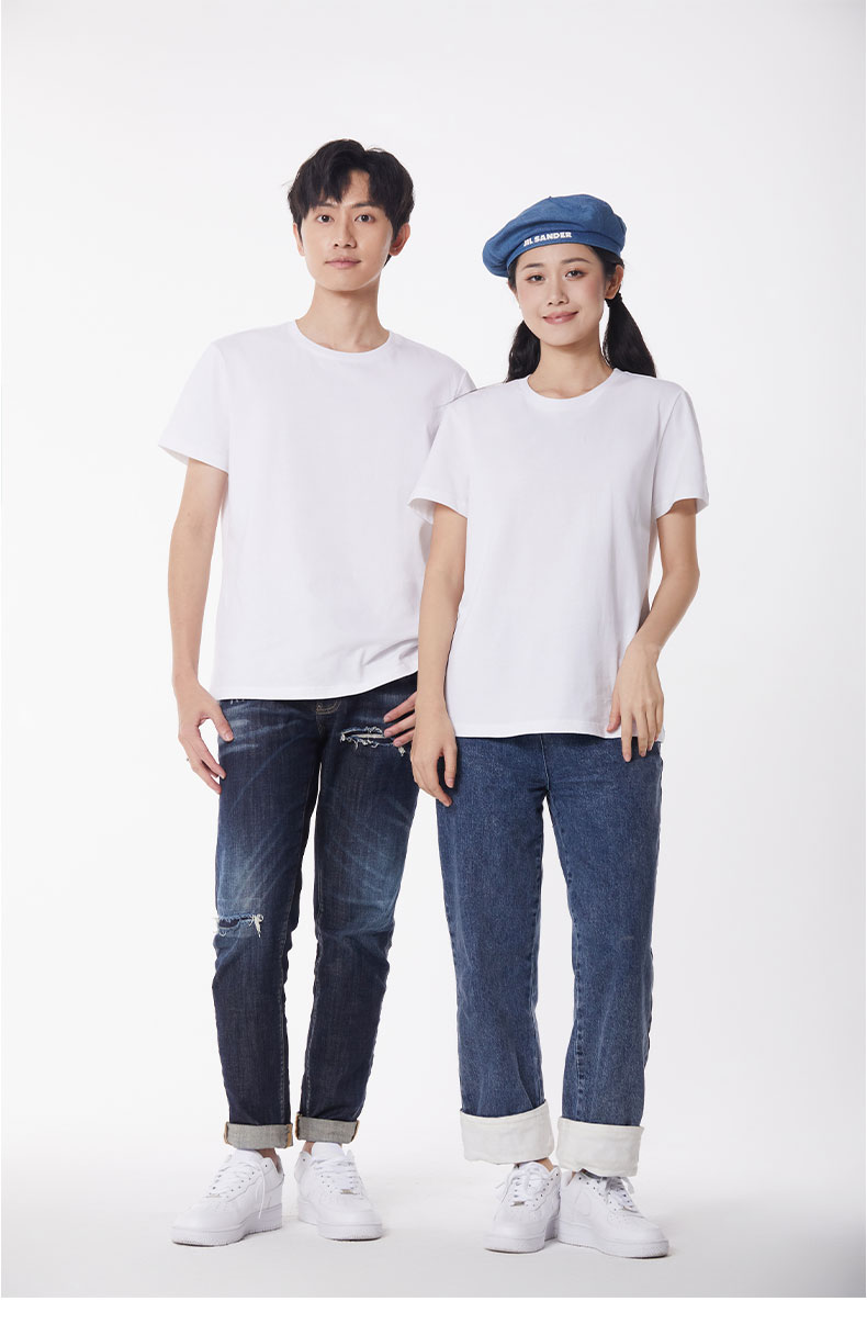 240g 32 count double yarn three-proof small white round neck short-sleeved T-shirt GJ46-78016