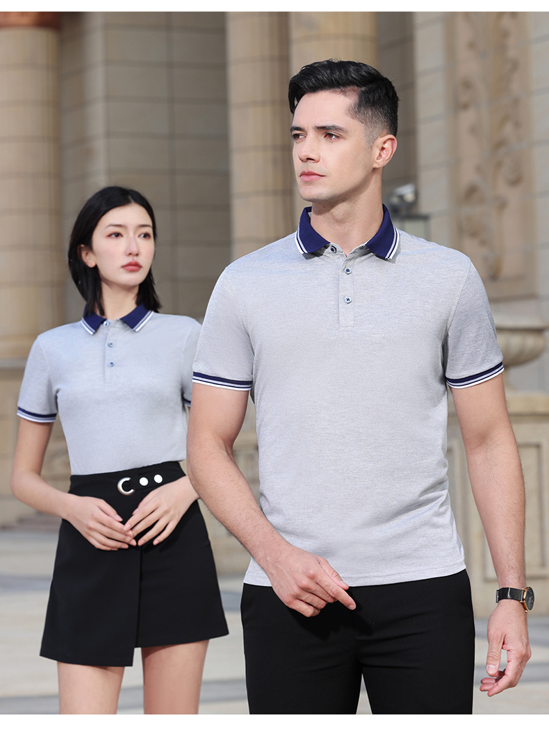 200g combed cotton interlaced color two-level lapel short-sleeved POLO shirt YZ02-9902