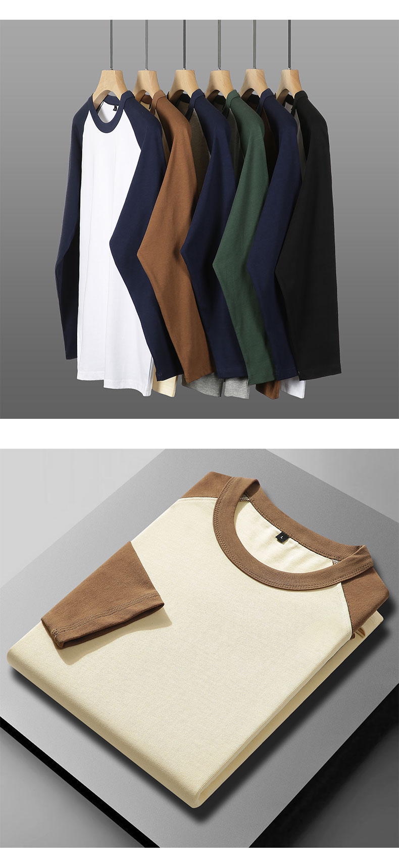 280g cotton drop shoulder version raglan sleeve long sleeve round neck T-shirt GJ54-S5003