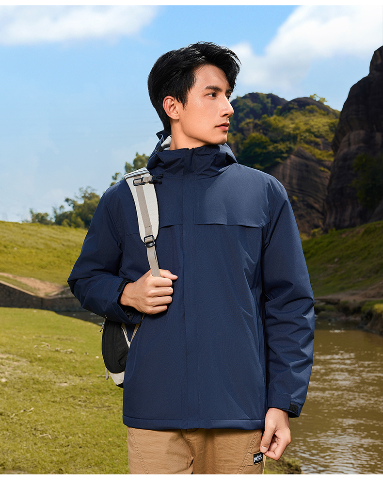 Outdoor solid color laminated double pocket one-piece jacket H32-718