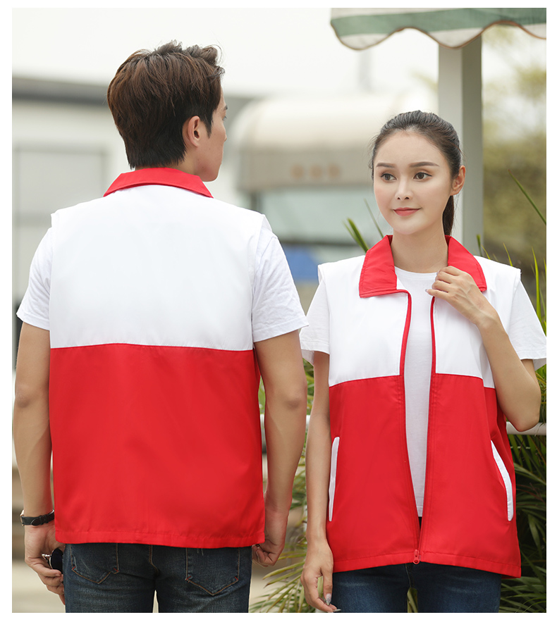 Polyester composite single layer color matching zipper vest E01-MJ053039