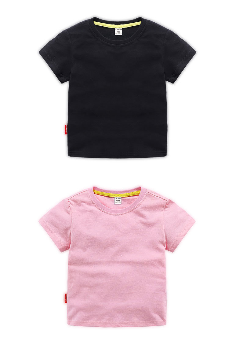 Cotton round neck short-sleeved T-shirt for children D31-Short T-shirt with top collar