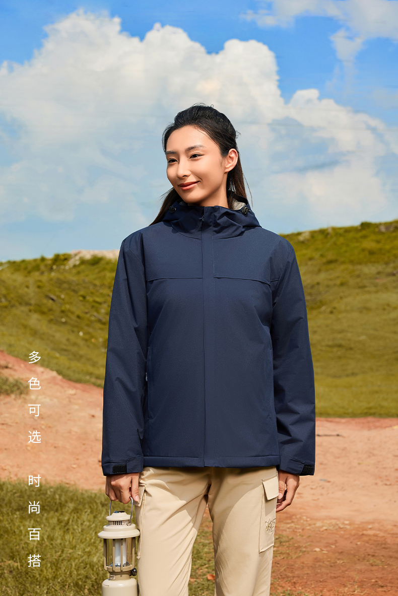 Outdoor solid color laminated double pocket one-piece jacket H32-718