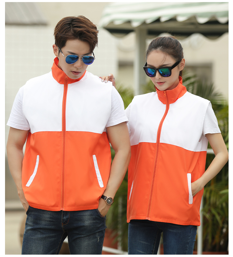 Polyester composite single layer color matching zipper vest E01-MJ053039