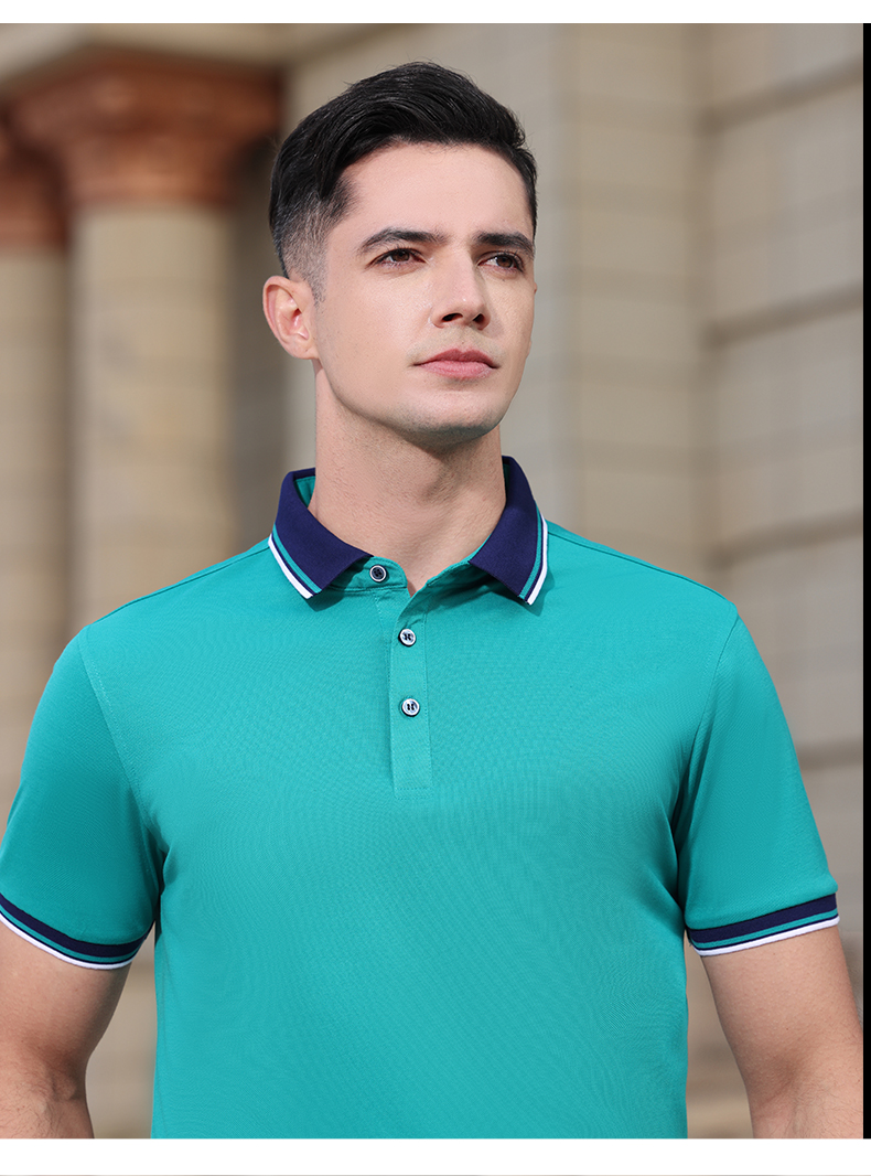 200g combed cotton interlaced color two-level lapel short-sleeved POLO shirt YZ02-9902