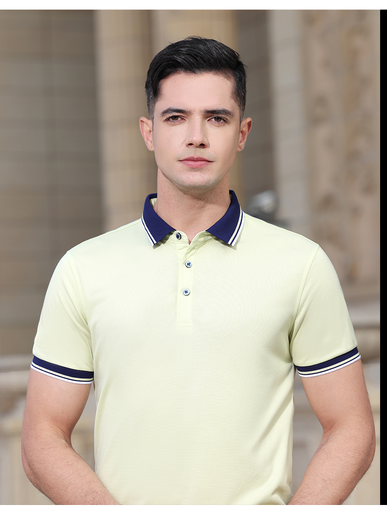 200g combed cotton interlaced color two-level lapel short-sleeved POLO shirt YZ02-9902