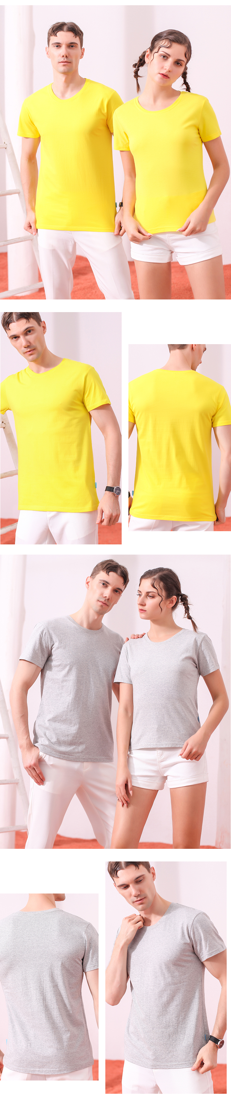 200g washed cotton round neck T-shirt men GJ18-200 men