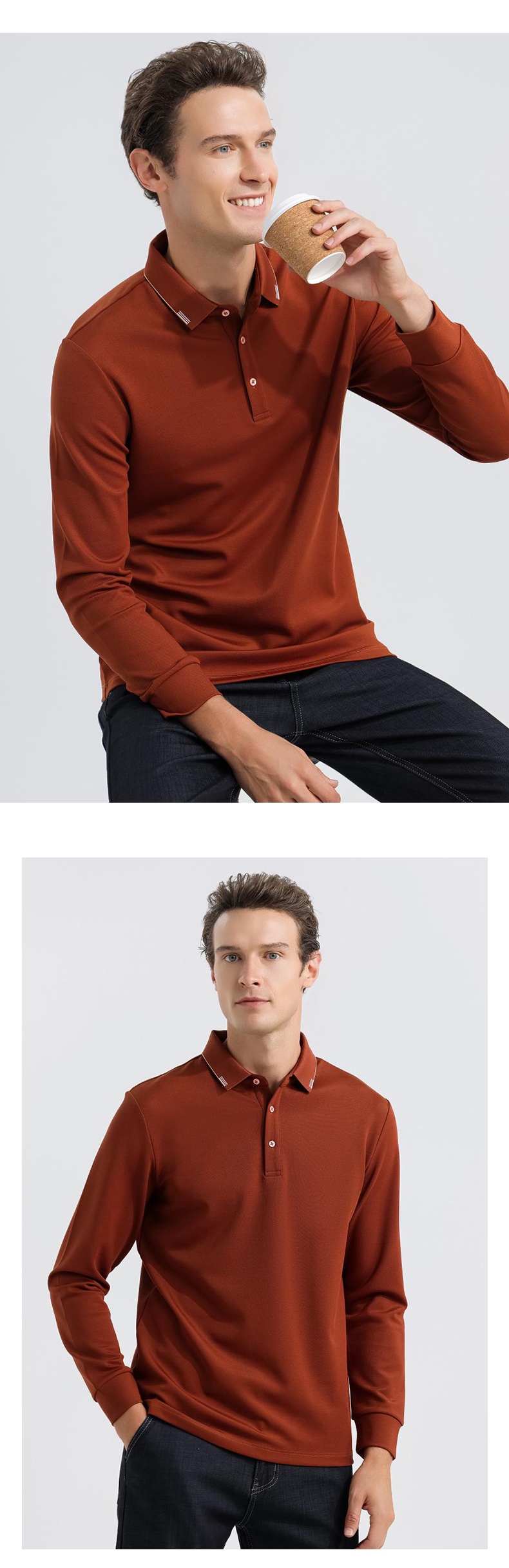 5A grade antibacterial Xinjiang cotton lapel long-sleeved POLO shirt GJ39-2102