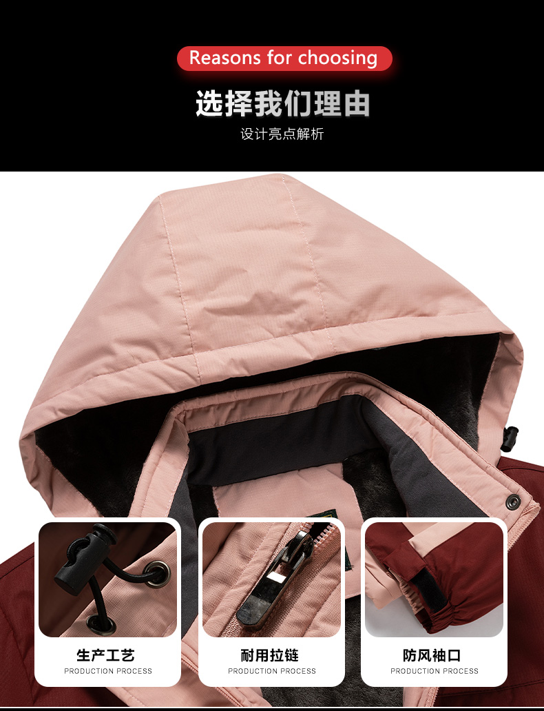 Multifunctional pocket color matching windproof warm plus velvet jacket KF3-8858 plus velvet women